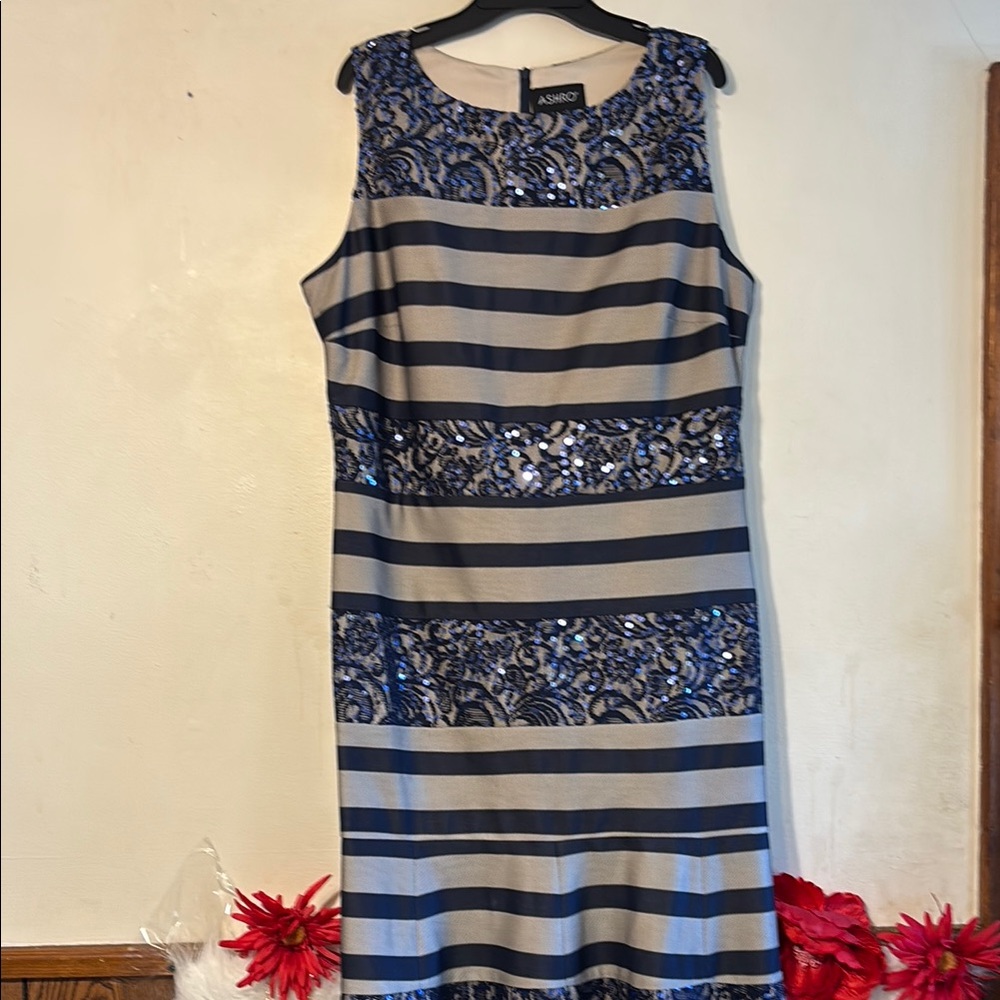 Ashro Blue and Gray Striped Dress